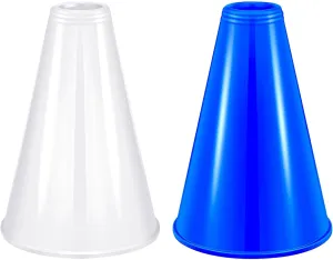 2 Pcs Plastic Cheer Megaphone for DIY Party Accessory for School Outdoor Activities Party Favors Sports Match Game (White,Blue)