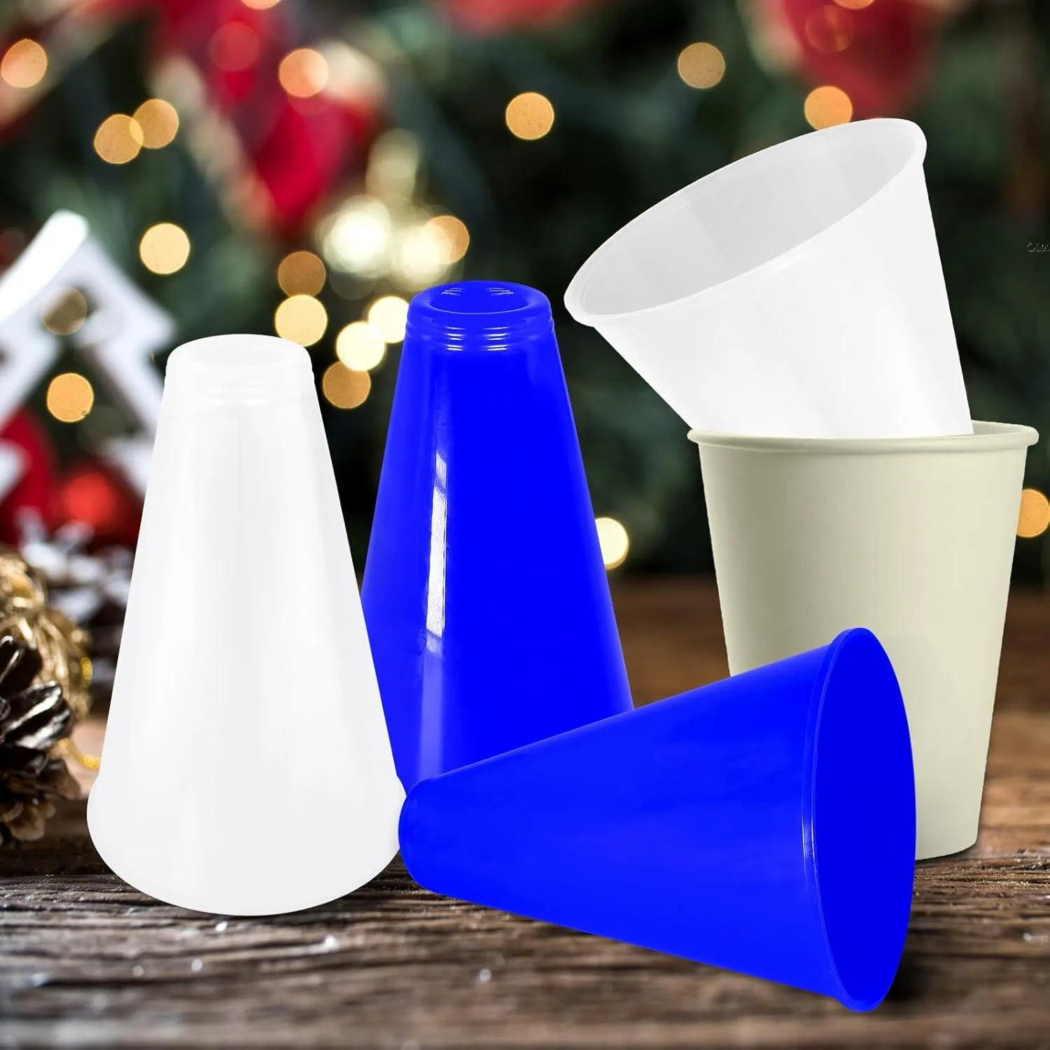 2 Pcs Plastic Cheer Megaphone for DIY Party Accessory for School Outdoor Activities Party Favors Sports Match Game (White,Blue)