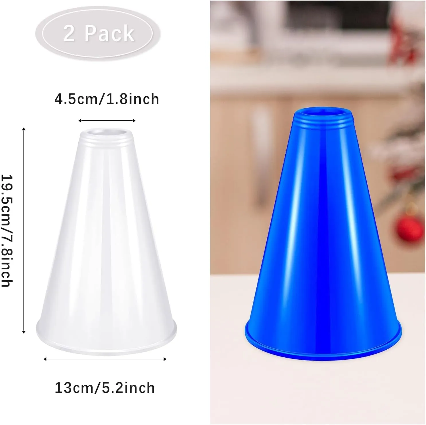 2 Pcs Plastic Cheer Megaphone for DIY Party Accessory for School Outdoor Activities Party Favors Sports Match Game (White,Blue)