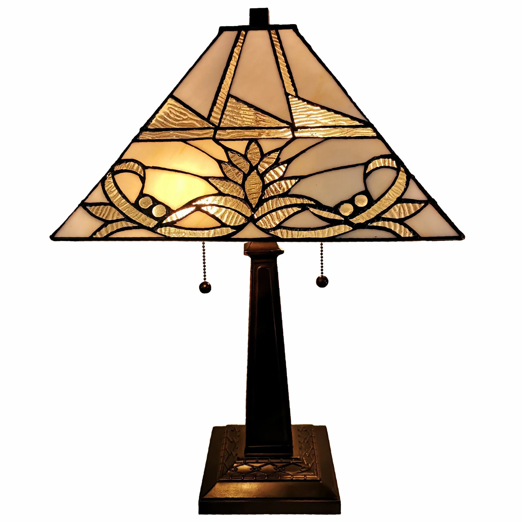 23" Stained Glass White Floral Two Light Mission Style Table Lamp By Homeroots