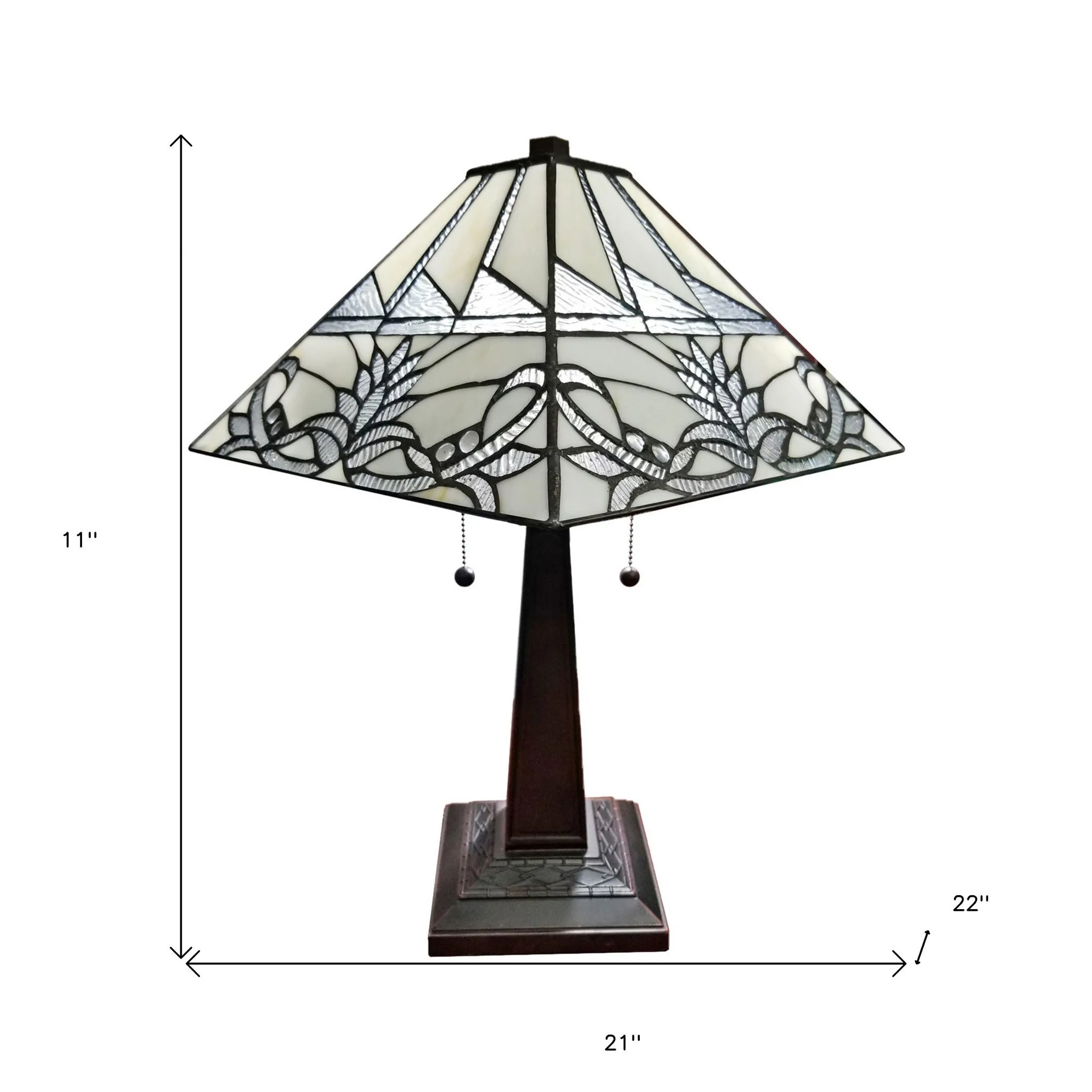 23" Stained Glass White Floral Two Light Mission Style Table Lamp By Homeroots