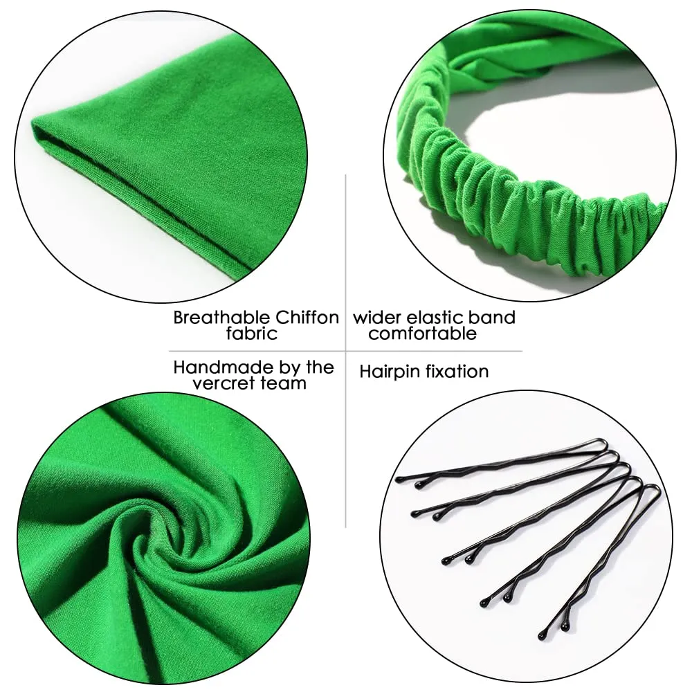 6 Pack Hair Scarf Headband for Women - Elastic Hair Kerchief Large Boho Triangle Bandana Head Scarf with Clips Non Slip Solid Color Headbands Hair Scarves for Teen Girls