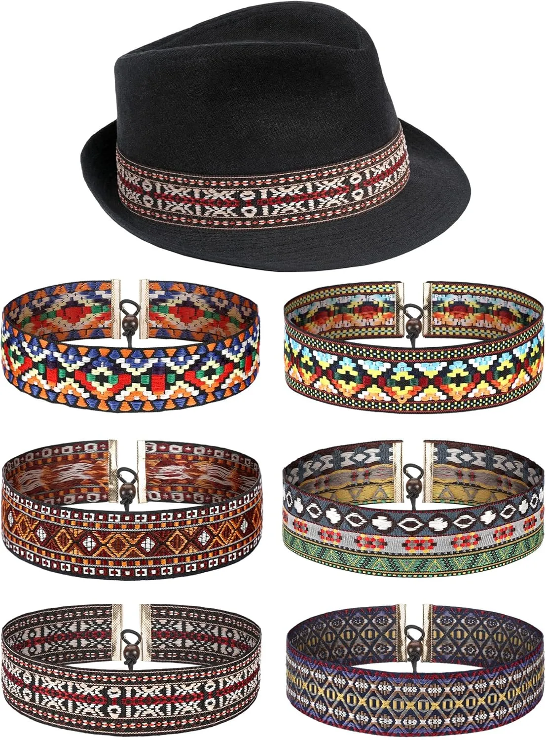 6 Pieces Western Style Hat Band Cowgirl Cowboy Hat Band Adjustable Cowboy Hat Belts for Men and Women