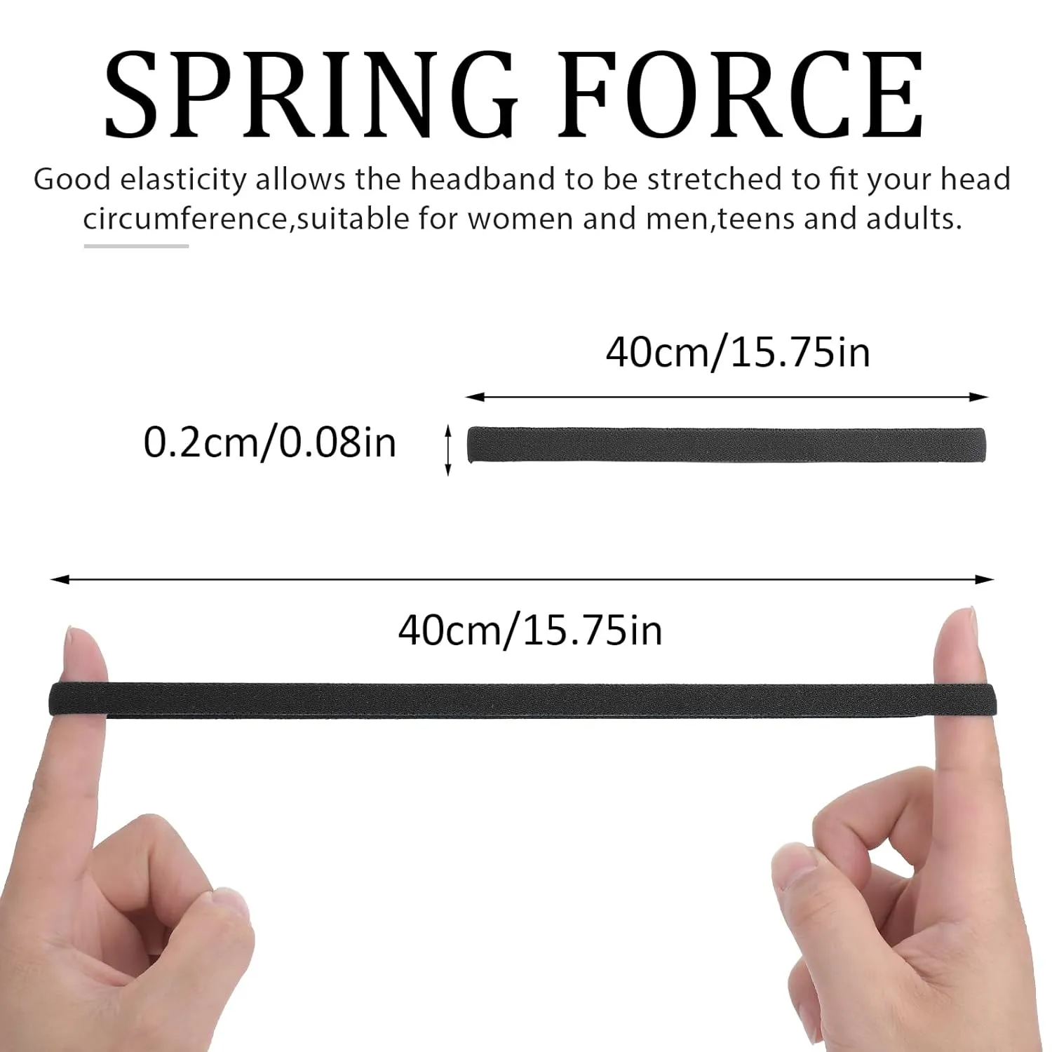 8Pcs Thin Sports Elastic Headbands, Black SkinnyHair Bands with Non-Slip Silicone Grip for Men Women Long Hair, Athletic Headbands for Yoga Basketball Football Tennis