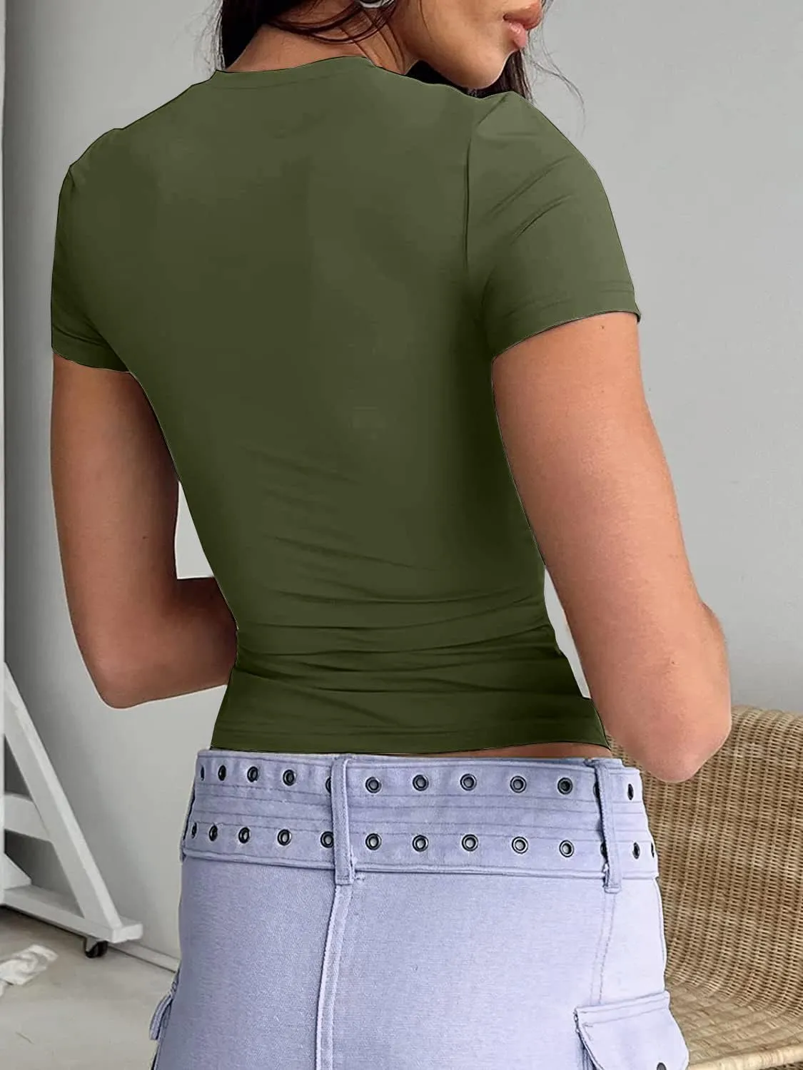 Abardsion Women's Casual Basic Going Out Crop Tops Slim Fit Short Sleeve Crew Neck Tight T Shirts 2025