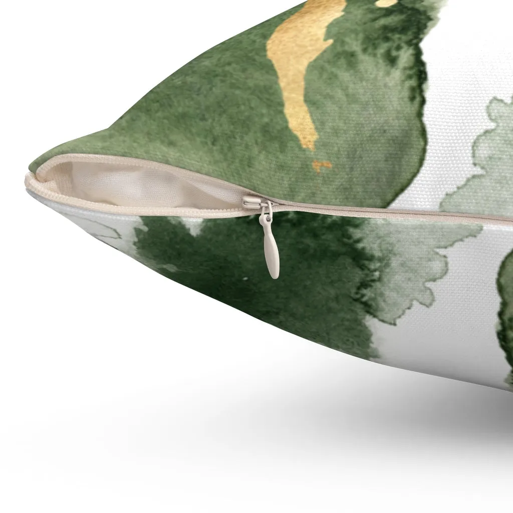 Abstract Boho Pillow Cover | Green Gold | Watercolor