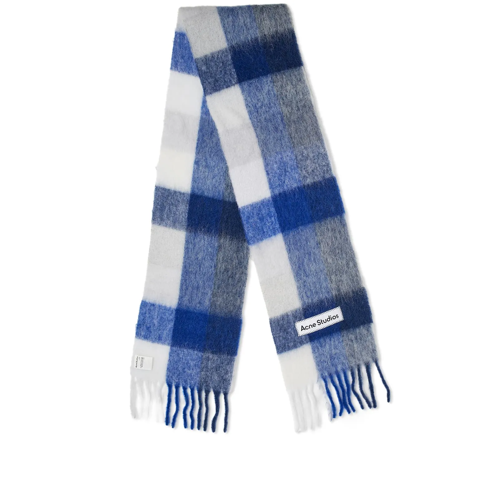 Acne Studios Vally Check Scarf in White, Gray & Royal Blue