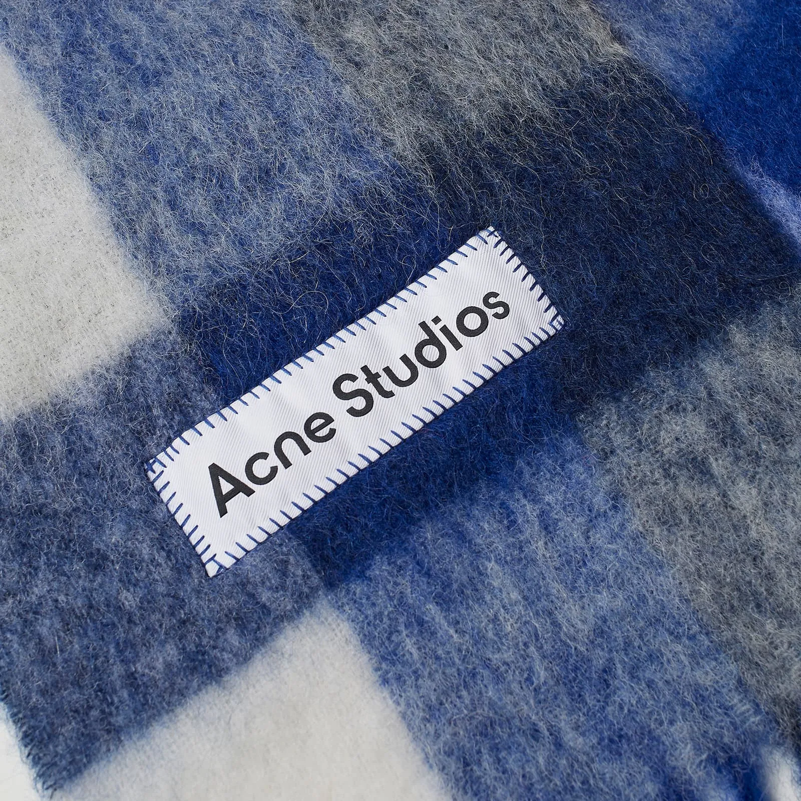 Acne Studios Vally Check Scarf in White, Gray & Royal Blue
