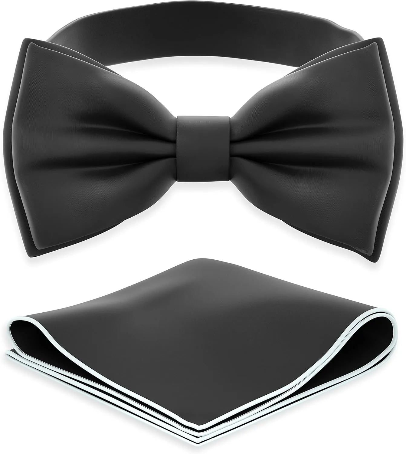 Adam Young Men's Bow Ties with Handkerchief Pre-Tied Style Formal Satin Classic Bowtie for Tuxedo Faux Silk