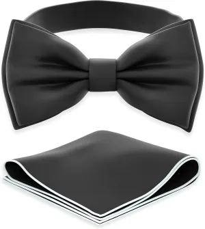 Adam Young Men's Bow Ties with Handkerchief Pre-Tied Style Formal Satin Classic Bowtie for Tuxedo Faux Silk