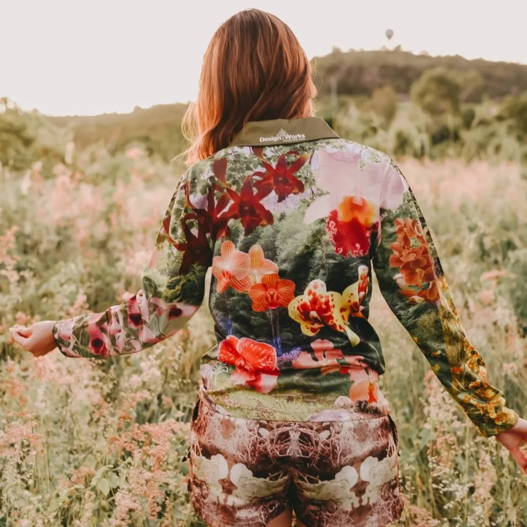 Adult Sun Safe Long Sleeve Gardening Tropical Shirts - Orchids