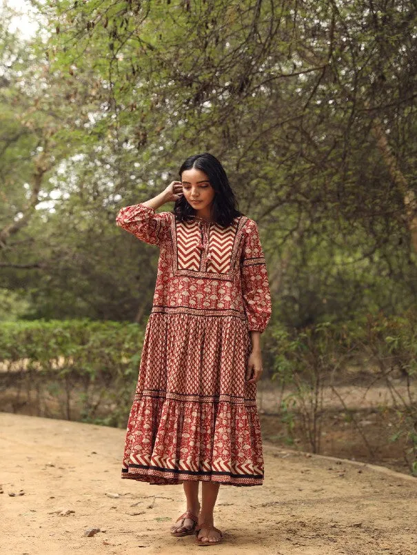 Ahana Red Block Printed Dress