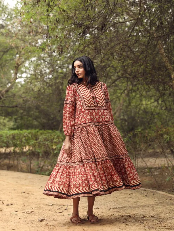Ahana Red Block Printed Dress