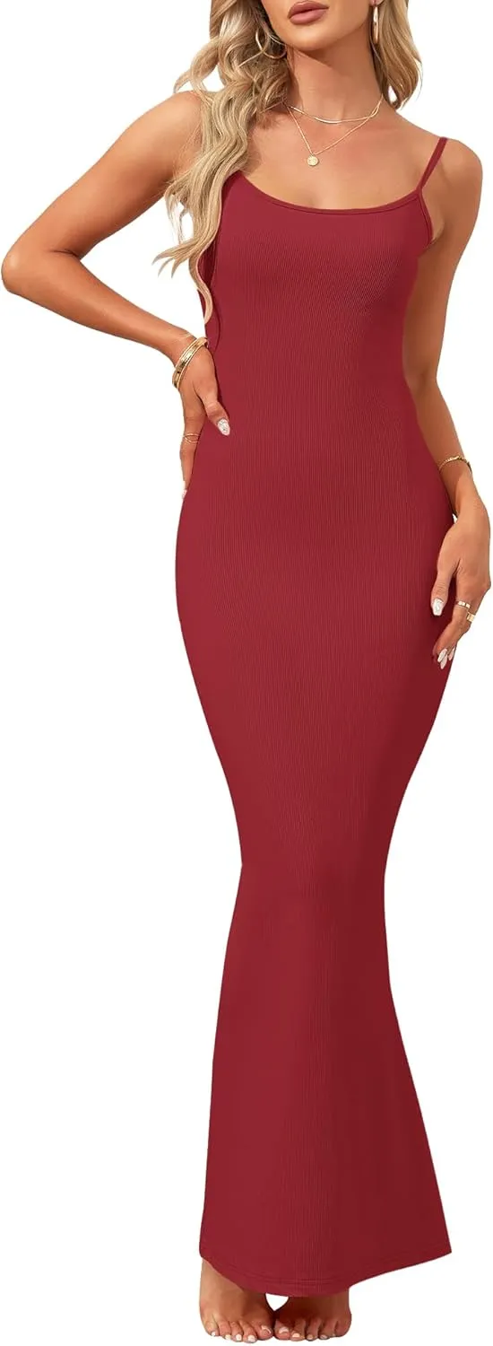 AUSELILY Womens Slip Maxi Dress Sexy Bodycon Dresses Sleeveless Square Neck Long Dress