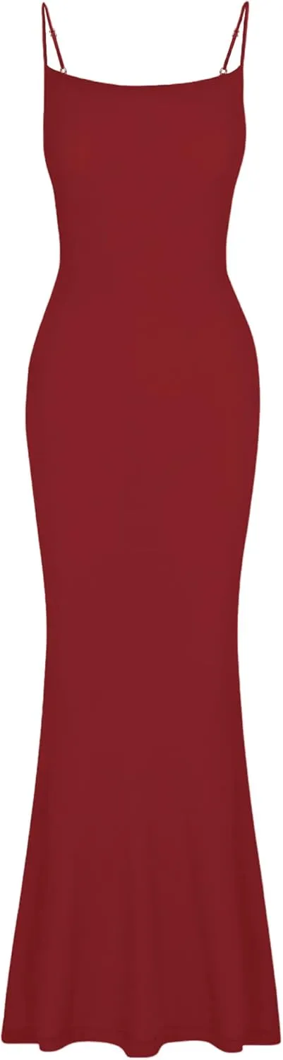 AUSELILY Womens Slip Maxi Dress Sexy Bodycon Dresses Sleeveless Square Neck Long Dress