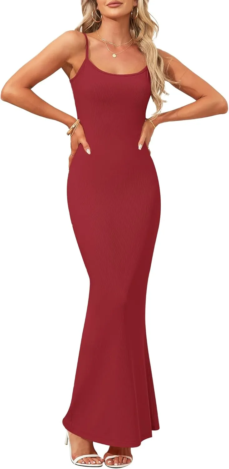 AUSELILY Womens Slip Maxi Dress Sexy Bodycon Dresses Sleeveless Square Neck Long Dress