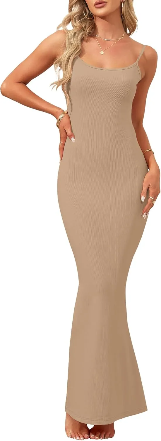 AUSELILY Womens Slip Maxi Dress Sexy Bodycon Dresses Sleeveless Square Neck Long Dress