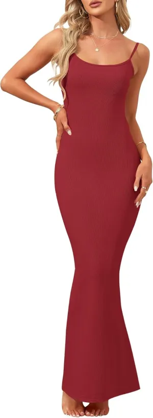 AUSELILY Womens Slip Maxi Dress Sexy Bodycon Dresses Sleeveless Square Neck Long Dress