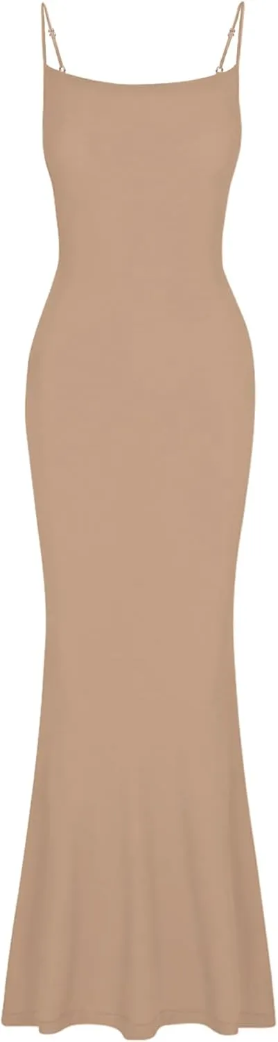 AUSELILY Womens Slip Maxi Dress Sexy Bodycon Dresses Sleeveless Square Neck Long Dress