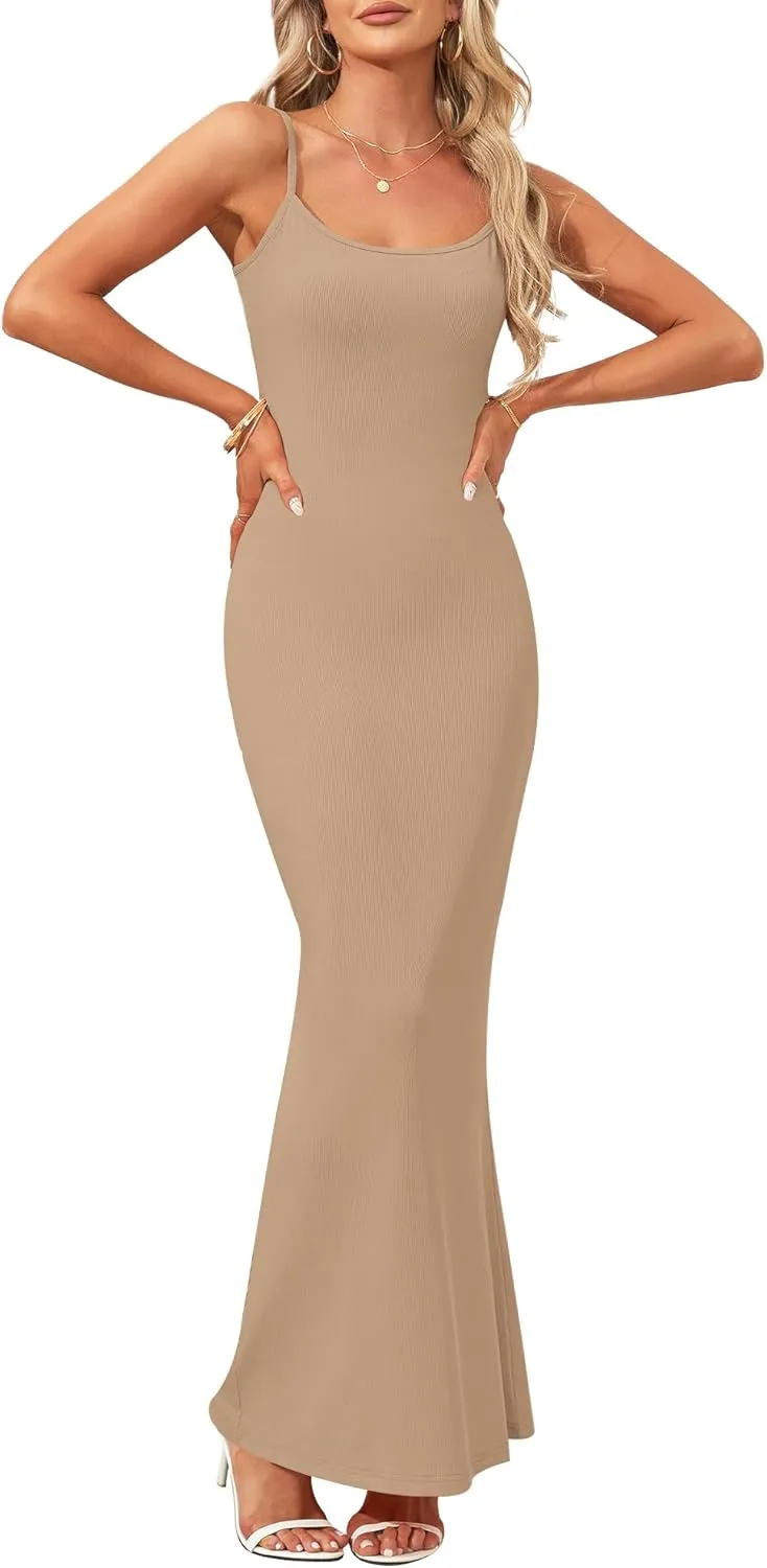AUSELILY Womens Slip Maxi Dress Sexy Bodycon Dresses Sleeveless Square Neck Long Dress