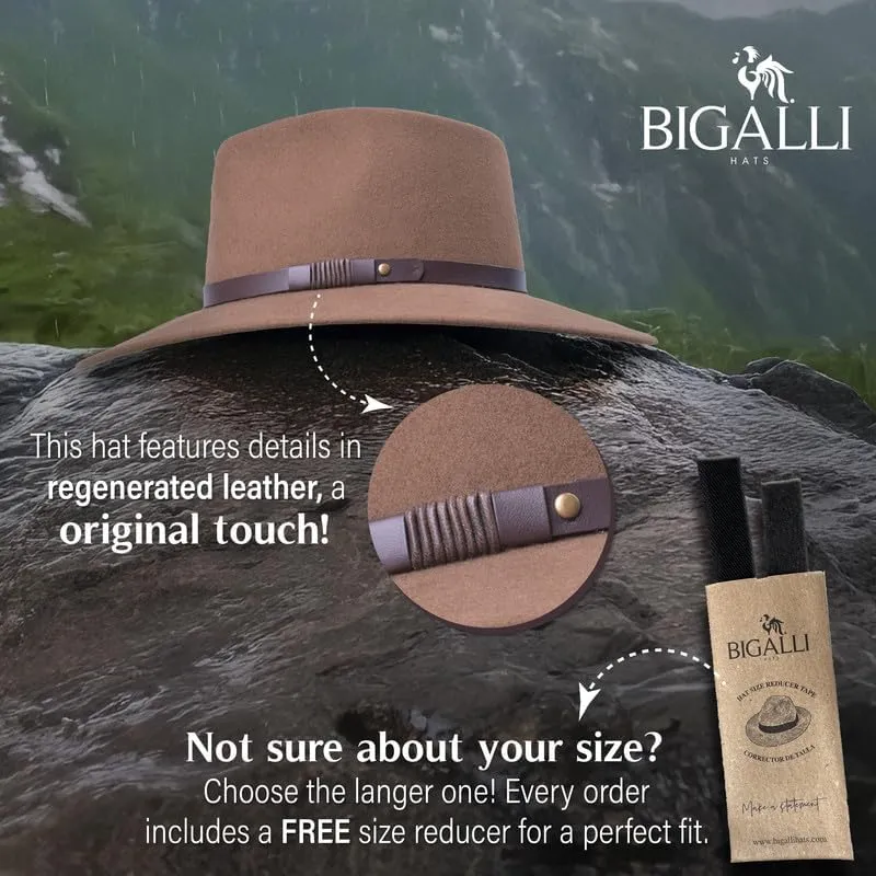 Bigalli Unisex-Adults Australian Wool Felt Teardrop Cowboy Hat - Waterproof, Crushable, Sun Protection - Chocolate