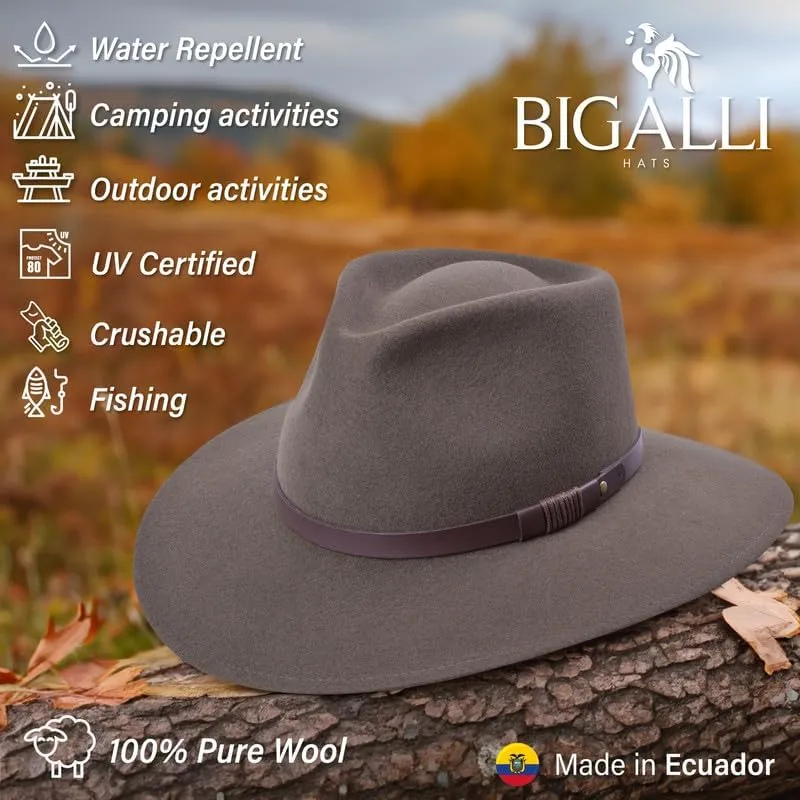 Bigalli Unisex-Adults Australian Wool Felt Teardrop Cowboy Hat - Waterproof, Crushable, Sun Protection - Chocolate