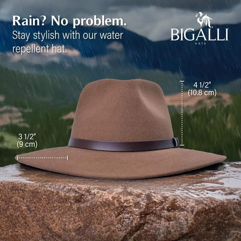 Bigalli Unisex-Adults Australian Wool Felt Teardrop Cowboy Hat - Waterproof, Crushable, Sun Protection - Chocolate