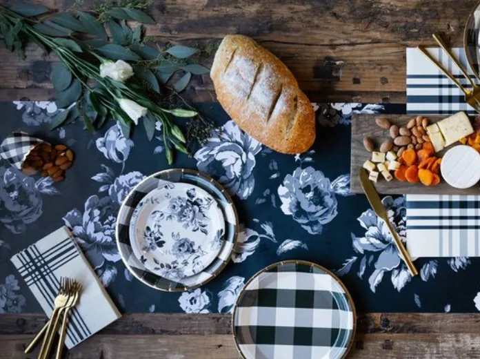 Black and Cream Floral Table Runner