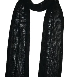 Black Open Knit Sequin Scarf