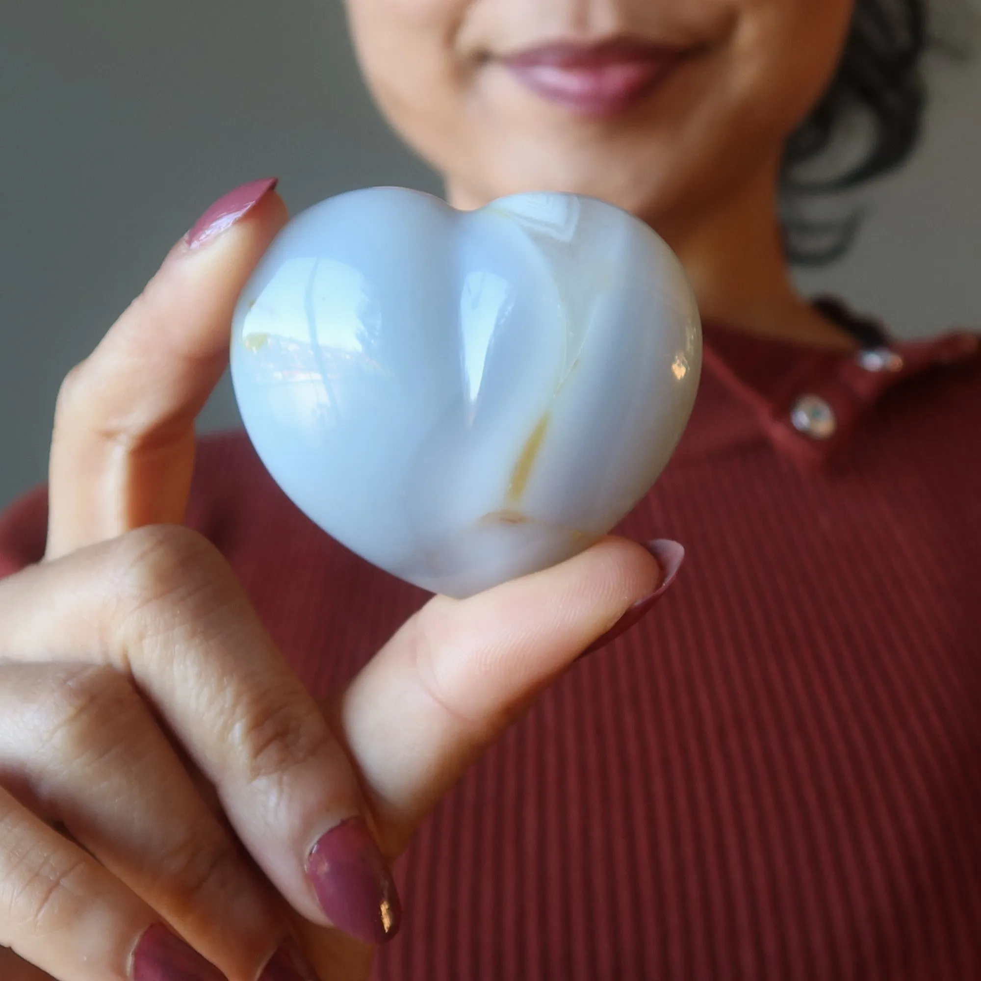 Blue Lace Agate Heart Love Calm Cleansing Crystal
