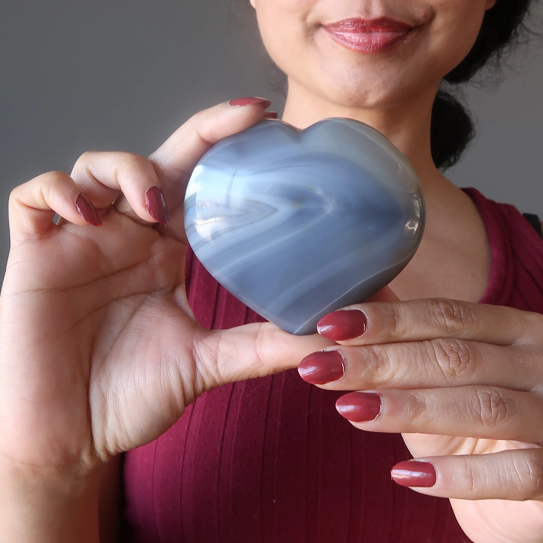 Blue Lace Agate Heart Love Calm Cleansing Crystal