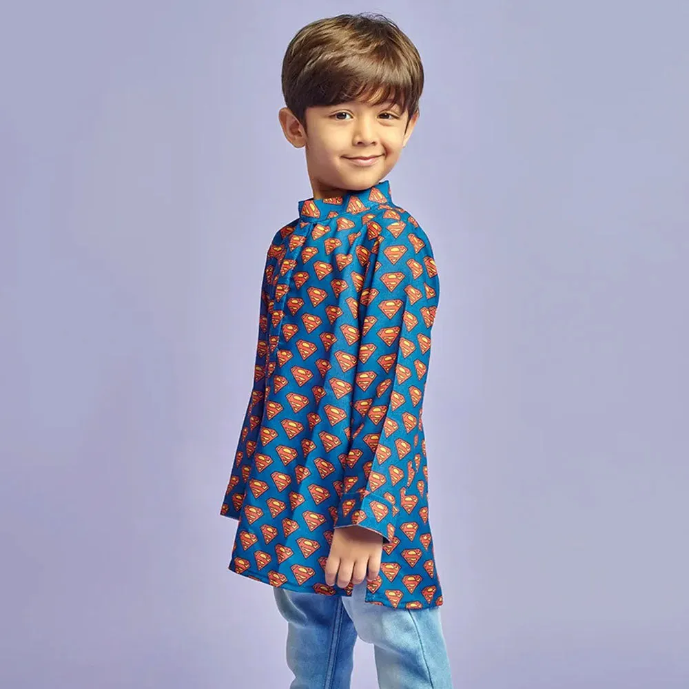 Blue Super Hero Printed Kurta