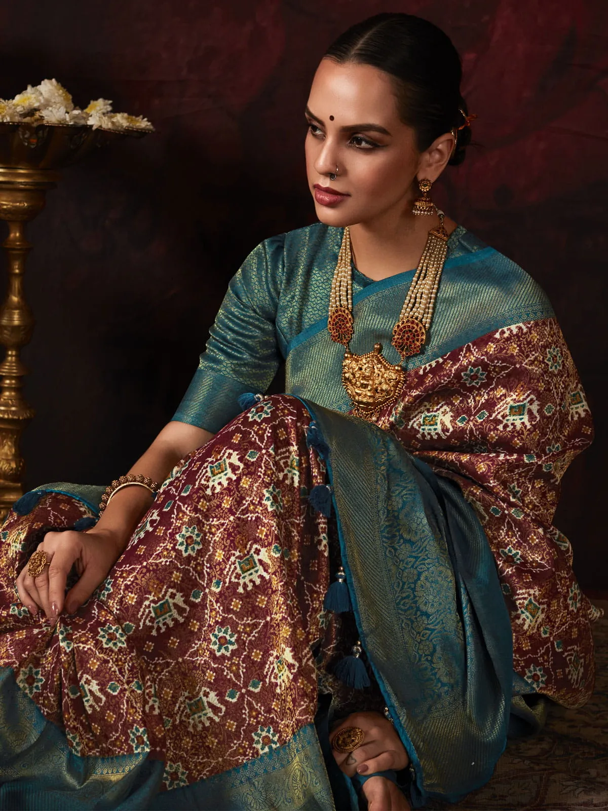 Brown Patola Printed Silk Function Wear Saree With Blouse
