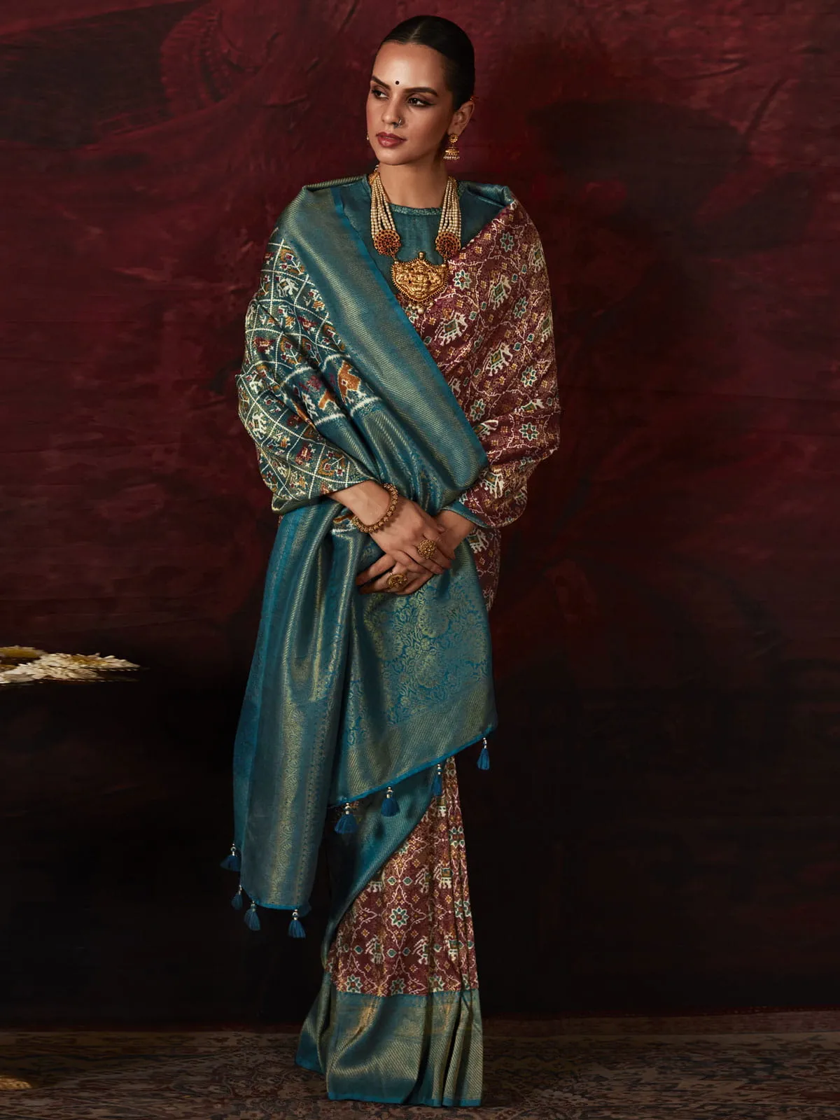 Brown Patola Printed Silk Function Wear Saree With Blouse