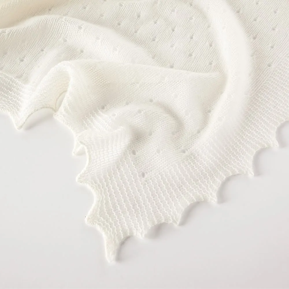 Ultra-Soft Cream Cashmere Baby Shawl with Polka Dot Design