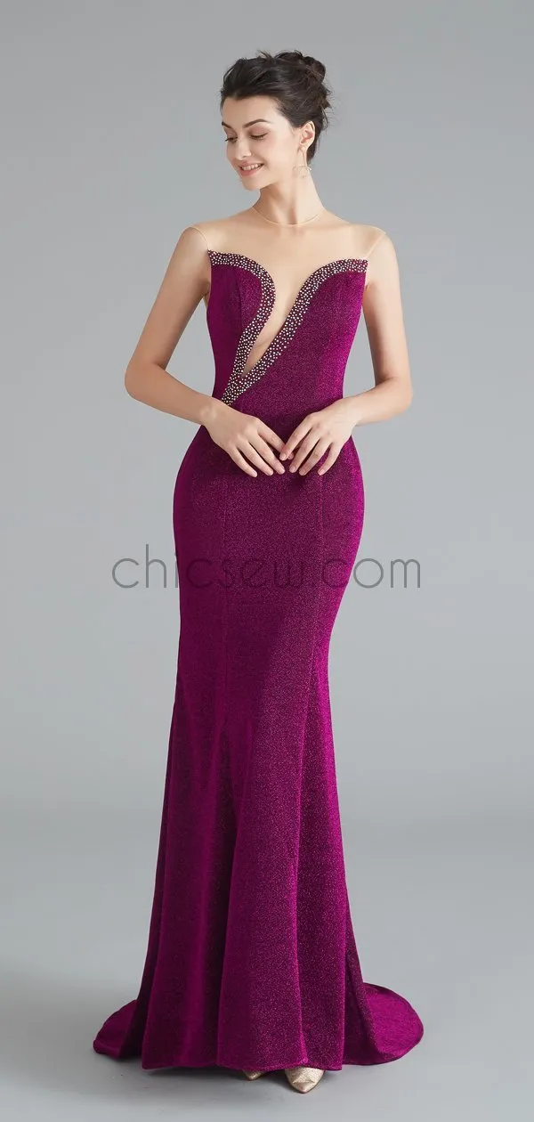 Charming Simple Sparkly Silver Blue Unique Round Neck Mermaid Modest Long Prom Dresses LMX1185