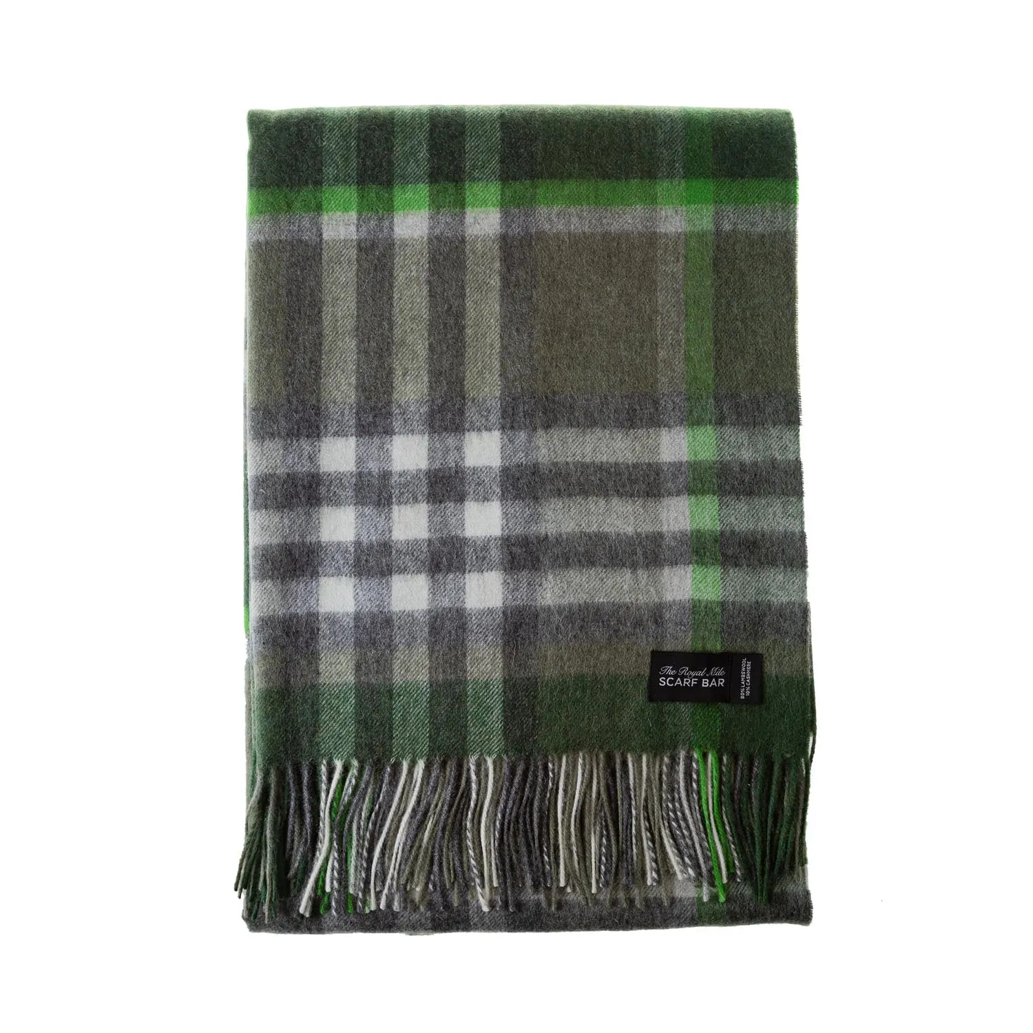 Chequer Cashmere Blend Blanket  Olive