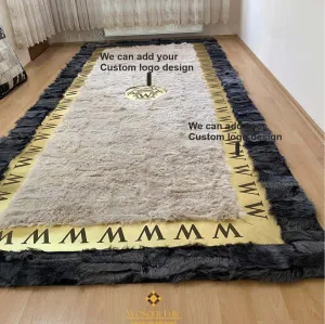 Customized Real Sheepskin Gray White Area 6x8 Living Room Handmade Rug