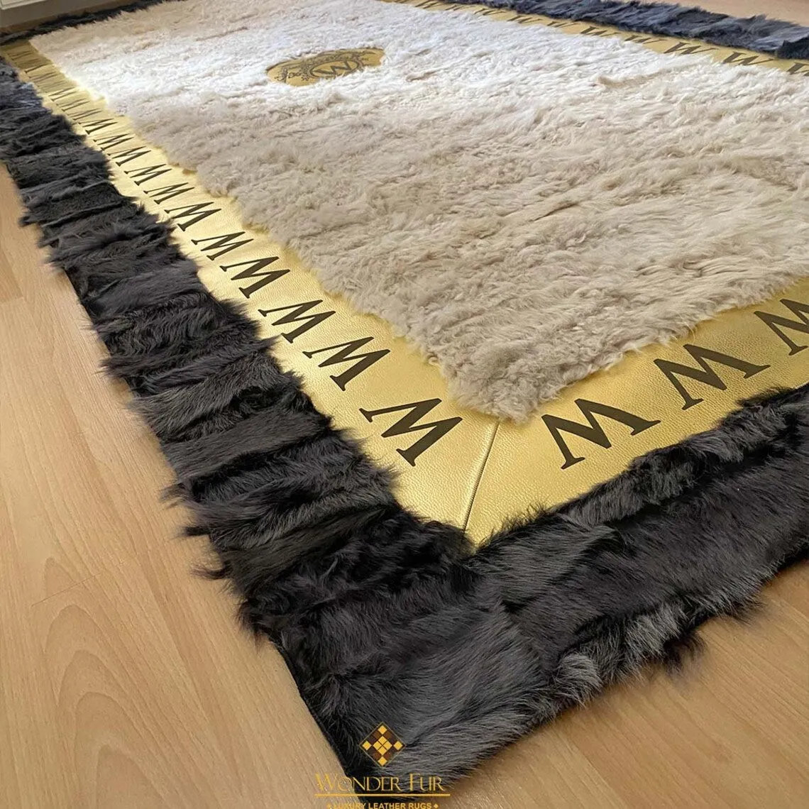 Customized Real Sheepskin Gray White Area 6x8 Living Room Handmade Rug