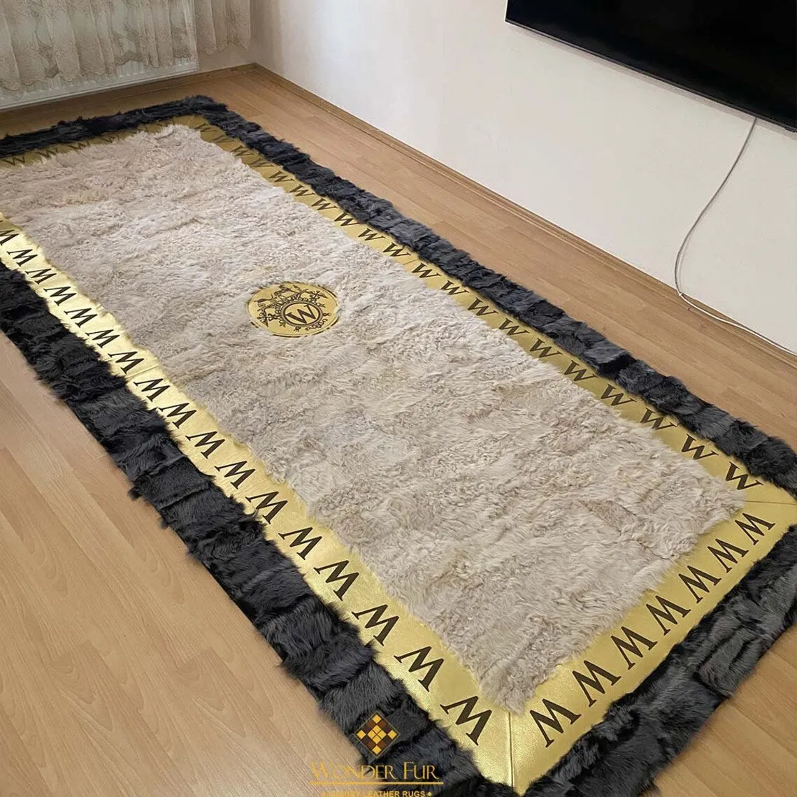 Customized Real Sheepskin Gray White Area 6x8 Living Room Handmade Rug