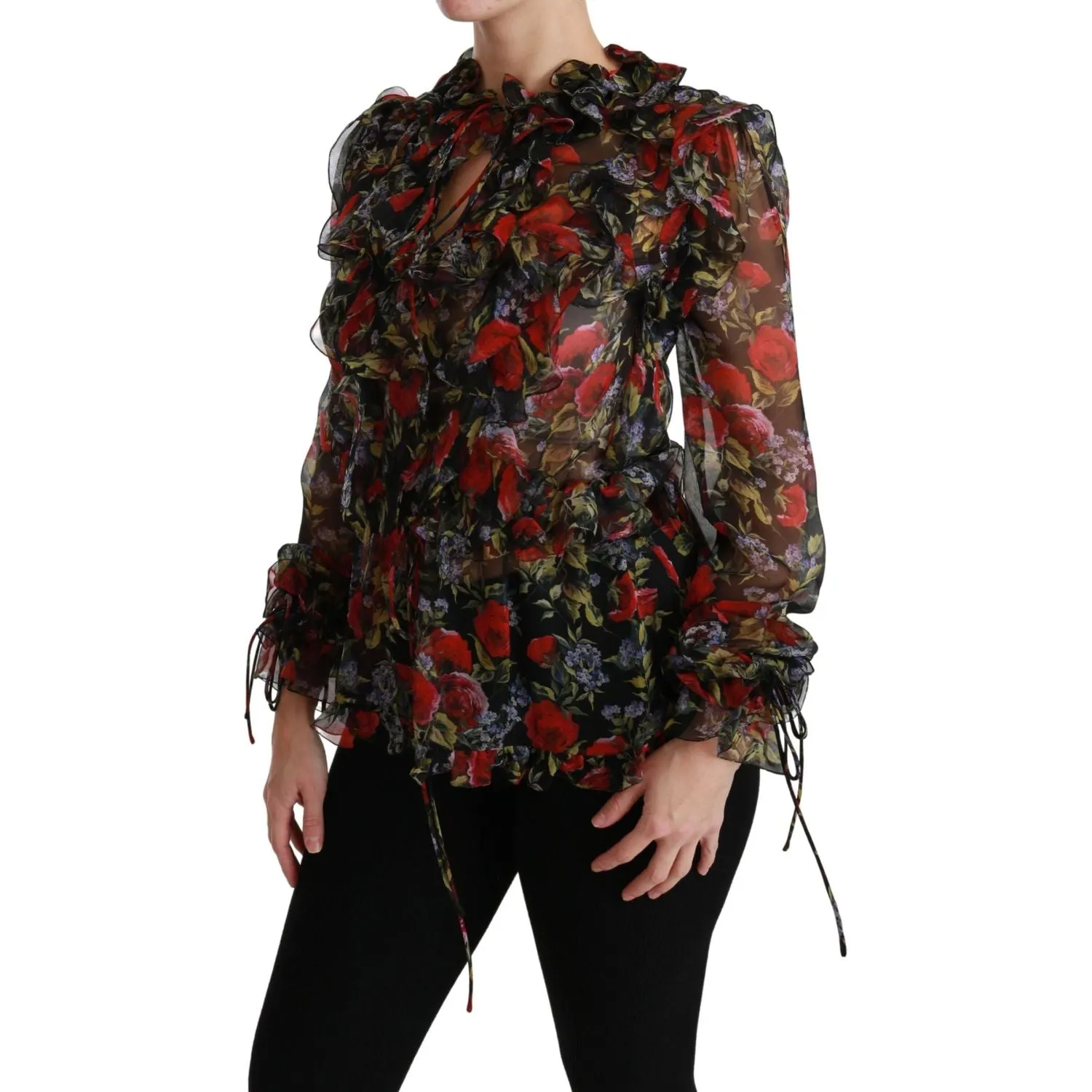 Dolce & Gabbana Elegant Floral Silk Long Sleeve Blouse