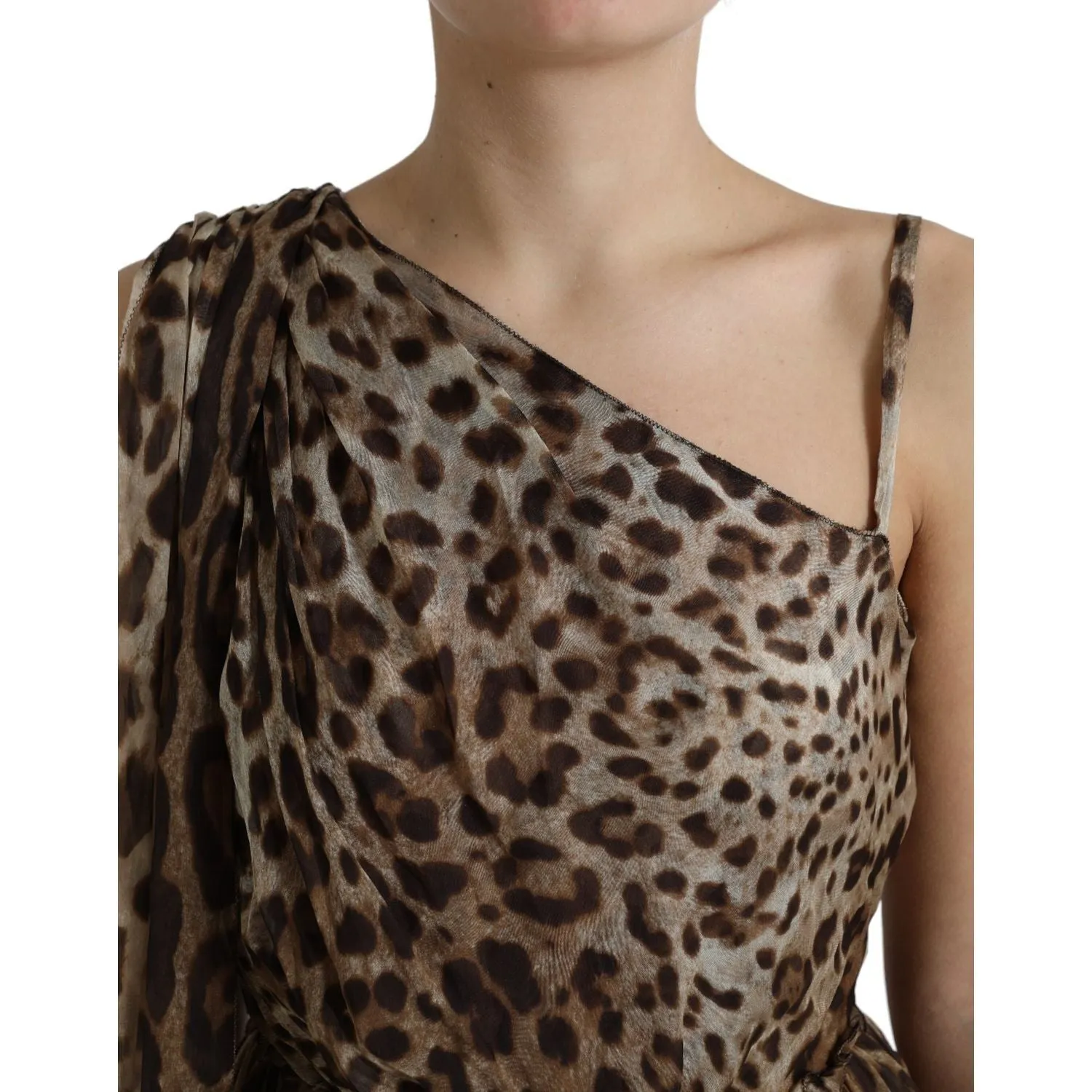 Dolce & Gabbana Elegant One-Shoulder Leopard Midi Dress
