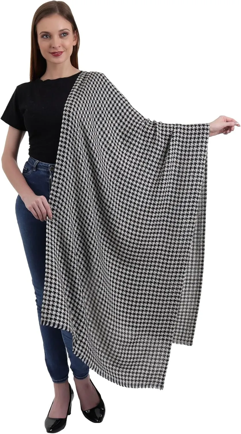 EH 100% Pure Cashmere scarf, stole Houndstooth, warm large buttery soft Pashmina