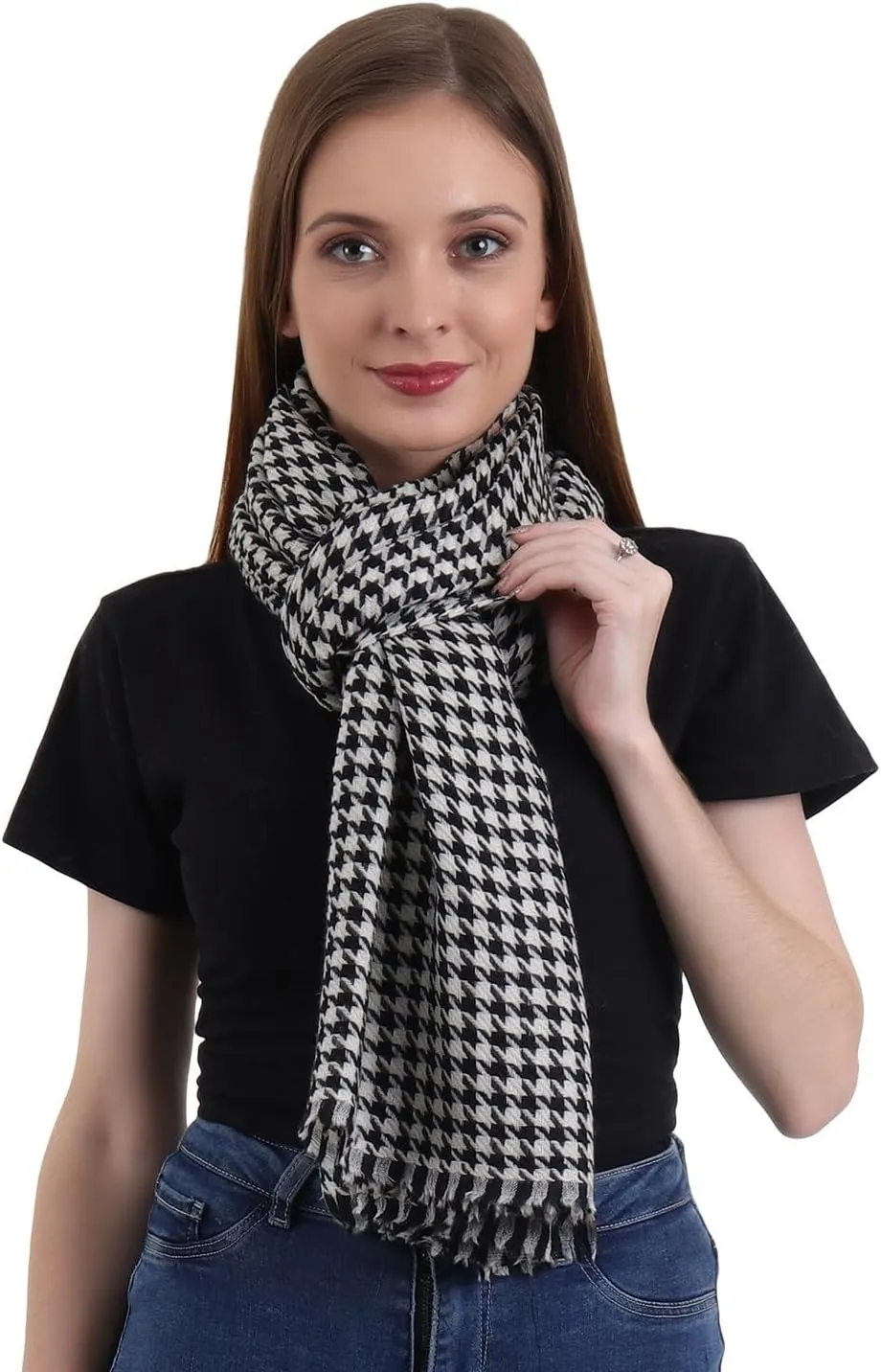 EH 100% Pure Cashmere scarf, stole Houndstooth, warm large buttery soft Pashmina