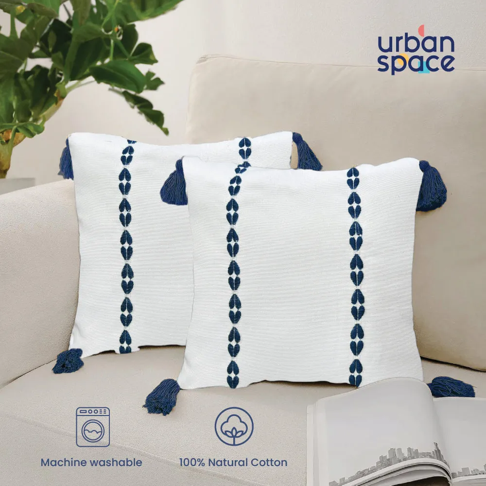 Embroidered Cotton Cushion Cover, for Sofa, Bedroom, Living Room - Set of 2 - Vintage Braid Indigo