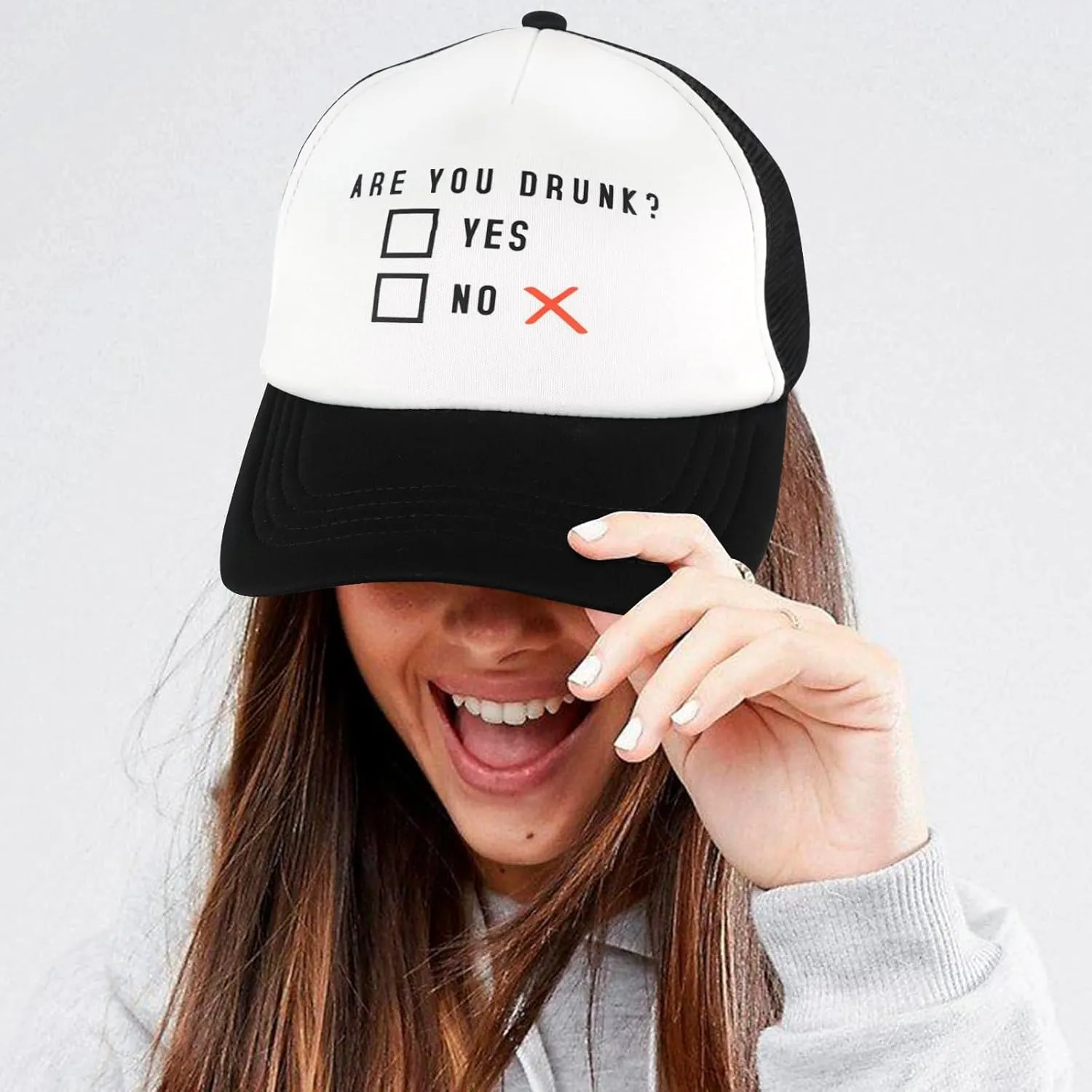 Funny Trucker Hats for Women Men Black&White Inappropriate Hat Adjustable Snapback Mesh Baseball Cap Fun Gag Gifts