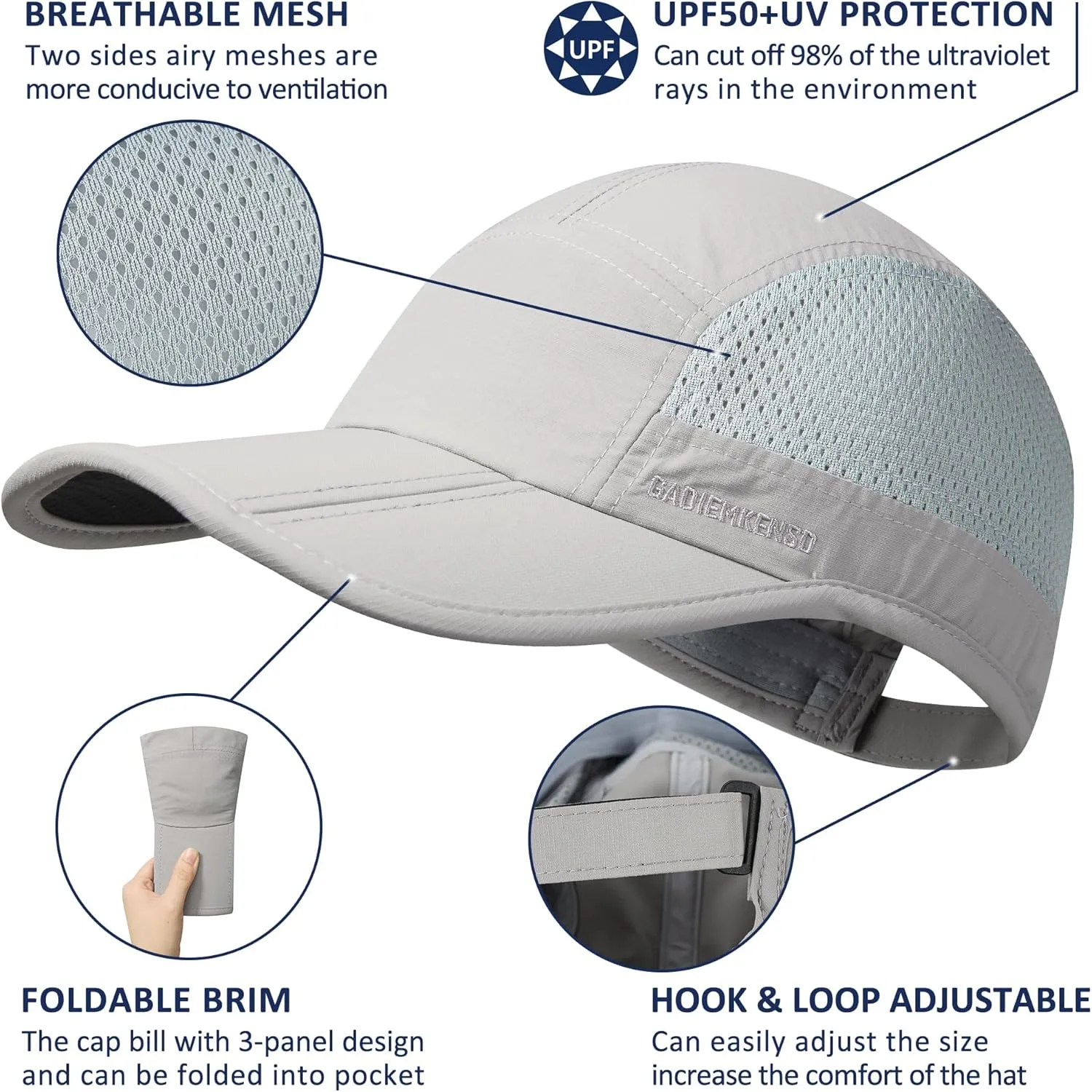 GADIEMKENSD Mens Folding Outdoor Hat Long Brim UPF 50  Sun Protection