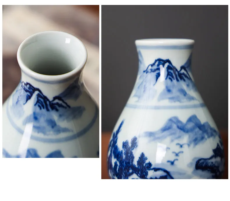 Gohobi Hand-painted Blue and White Porcelain Vase (Water and Mountains)