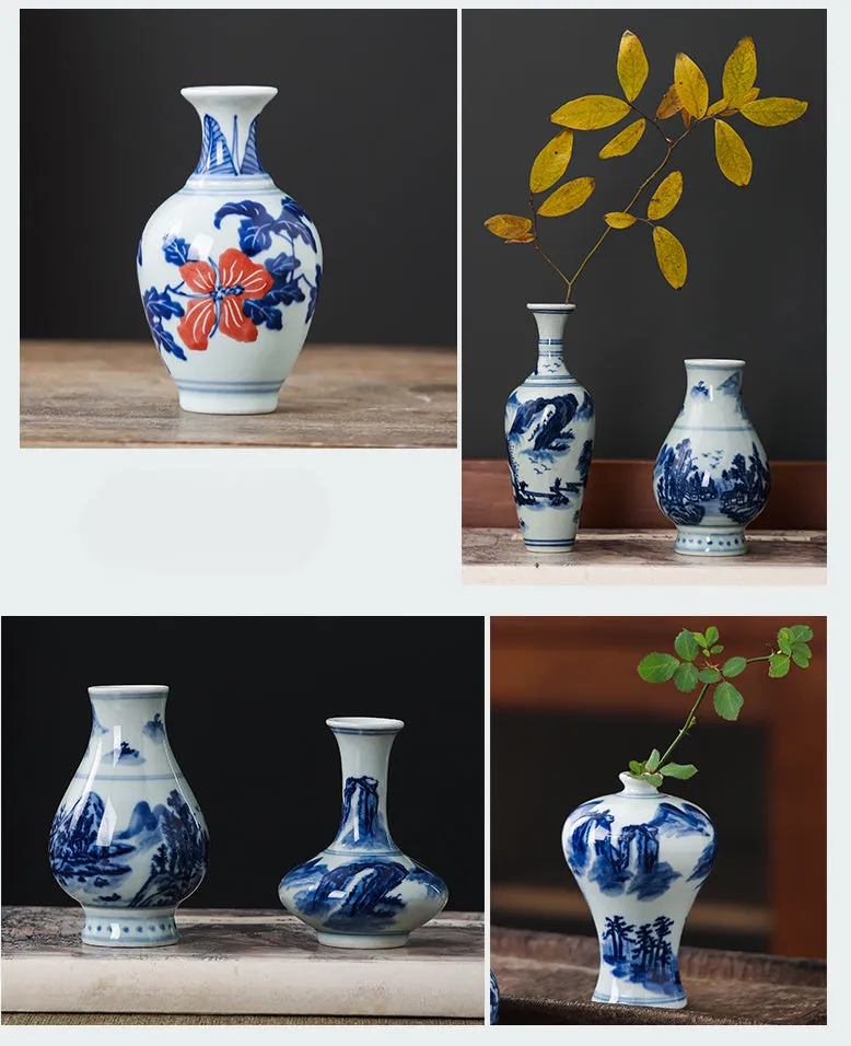 Gohobi Hand-painted Blue and White Porcelain Vase (Water and Mountains)