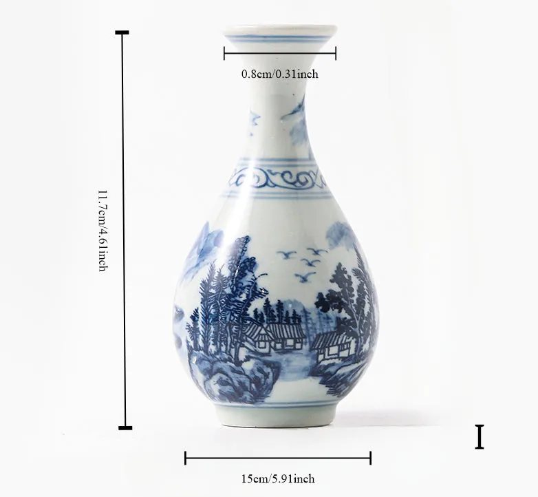 Gohobi Hand-painted Blue and White Porcelain Vase (Water and Mountains)